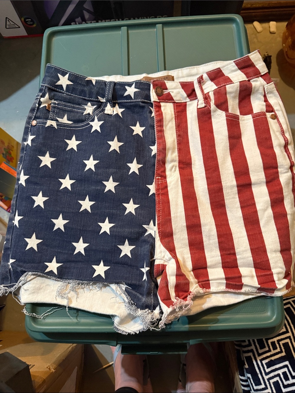 Judy Blue Americana Star & Stripe Jean Shorts - Red & Blue